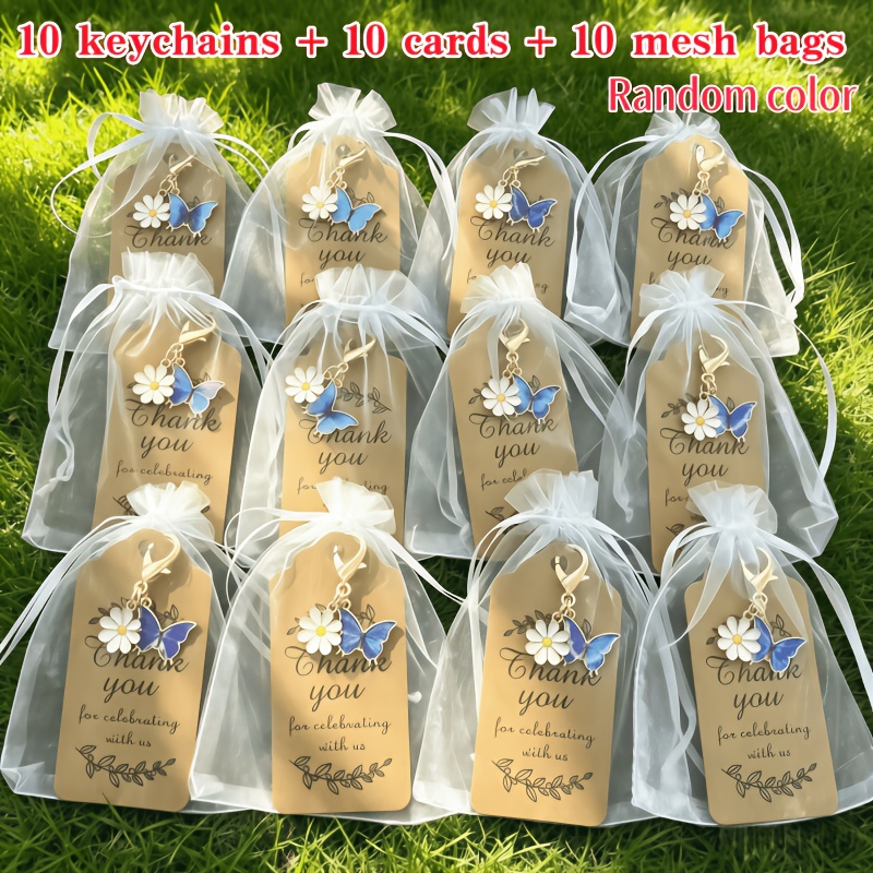 TEMU 30pcs Random Keychain Charms Set, Includes 10 Keychains/10 Cards 10 Organza Bags, Enamel Blue Pendants, Bulk Gifts For Coworkers, Teachers, ,