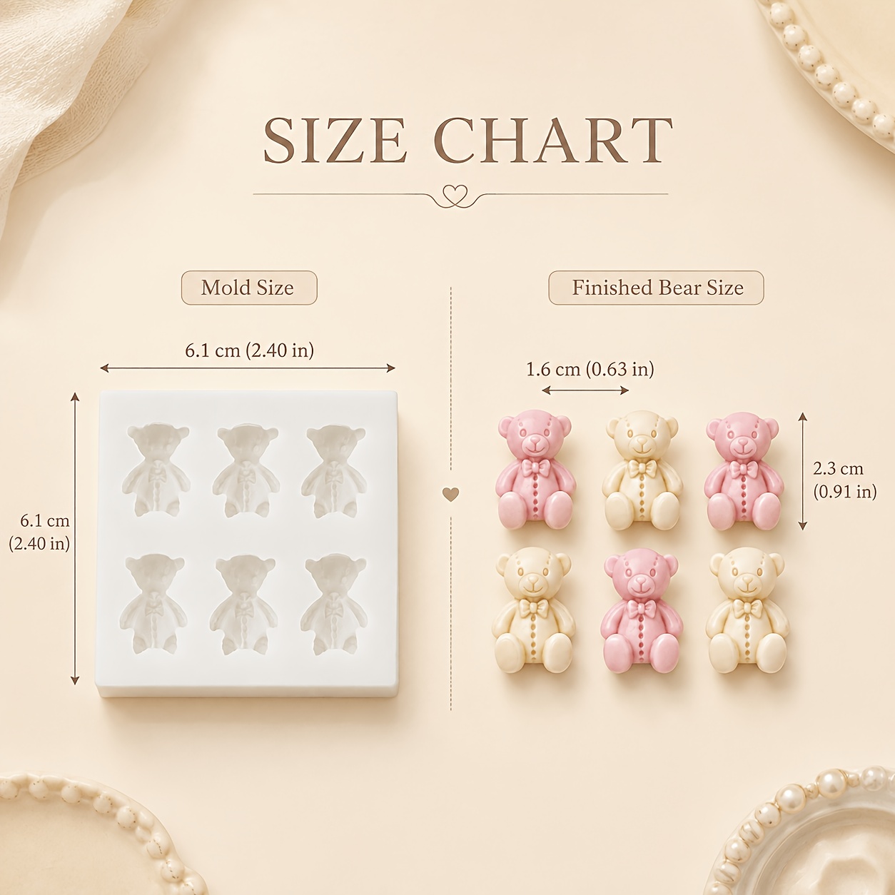 TEMU 6-cavity Mini Teddy Bear Silicone Mold Suitable For Epoxy Resin & Gypsum Crafts, Reusable Bear Charm Mold With Bow Tie For Jewelry Making,
