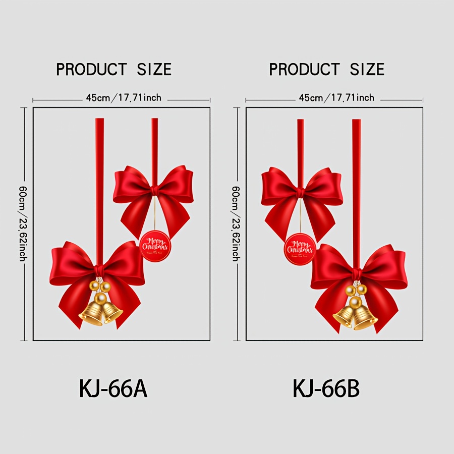 2pcs Static Cling Christmas Window Stickers With Bows & Bells - Static- Pvc Window Decals Suitable For Doors,, Mirrors - Holiday Decorations (no Residue)