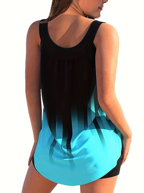 extra large casual swimwear womens extra large color gradient print round neck vest and shorts two piece swimsuit