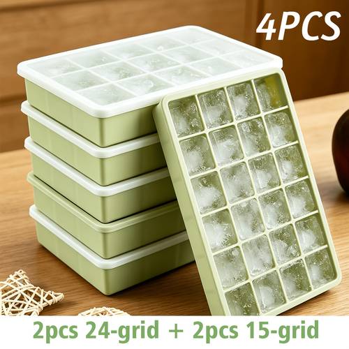 4pcs multifunctional silicone ice trays 15 grid and 24 grid dual specifications lidded design for odor isolation easy demolding stackable structure suitable for kitchen dorm and camping