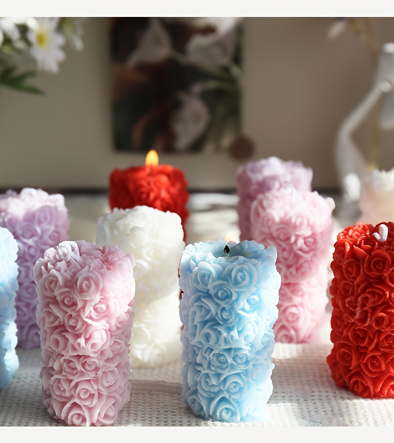 [Huayuxun] 5pcs, Holiday Decorative Candles, Rose Flower Pillar Shaped Candles, Soy Wax Candles, 4-6H Burn Time, Creative Gift, Home Decor, Desktop Ornament, Scented Candle, Photography Prop, Perfect for Valentine'S Day, Halloween, Christmas