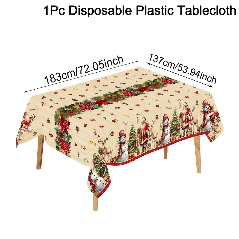 TEMU 1 Mantel de Navidad Vintage de Plástico, 183 X 137Cm, Cubiertas de Mesa Desechables con Diseños de Papá Noel, , y Árbol de Navidad, para Fiestas