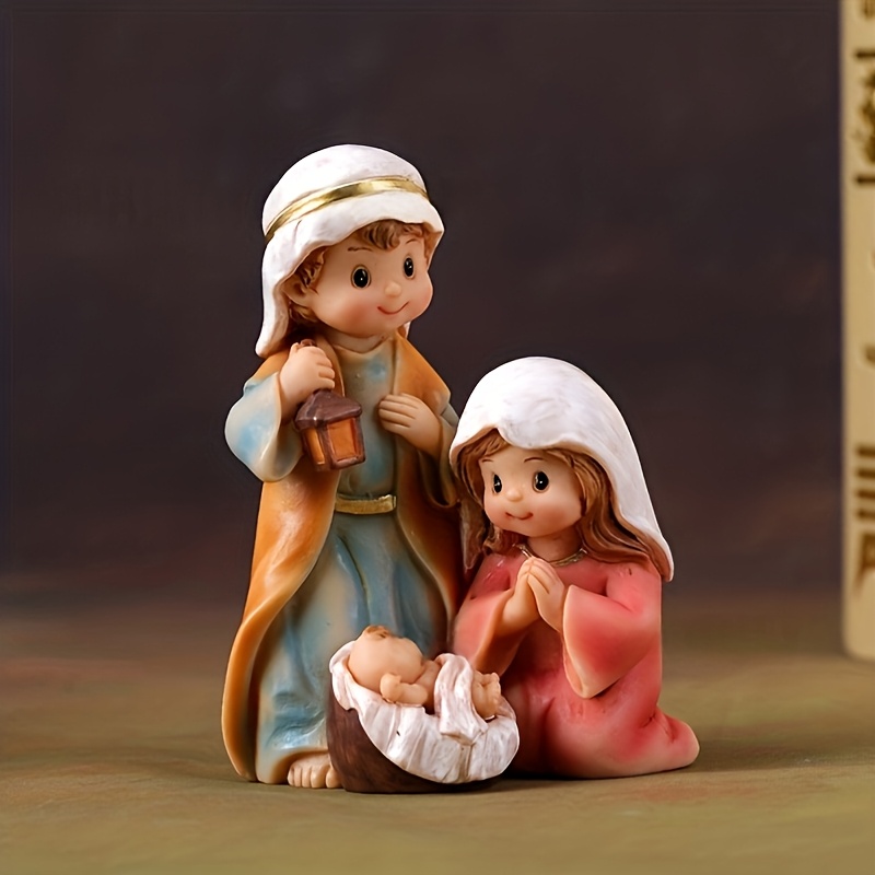 TEMU moderno de resina con figuras de personajes pequeños - de de interior adecuada para Navidad, decoración religiosa para múltiples (, Jesús) - //