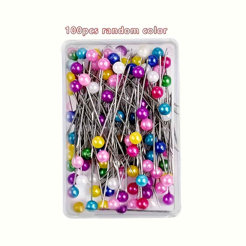 100pcs Random Vibrant Pearl Head Pins - Multicolor Large Positioning Needles With Clear Storage Box For Diy Crafts & Sewing Projects, Sewing Supplies Accessories