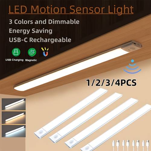 1 2 3 4pcs sensor night light led closet light 3 lighting rechargeable battery portability for kitchen counter closet cabinet hallway basement workshop garage 40cm 60cm