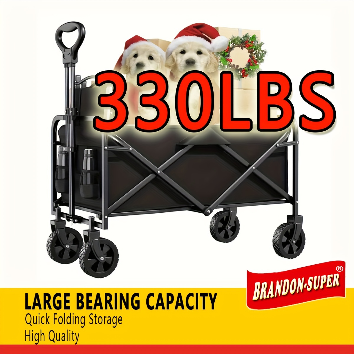 

1pc Collapsible Foldable Wagon Cart, 220 Lbs Heavy Duty Utility Garden Cart With Wheels For Beach, Lawn, Sports, Camping, Black, 30