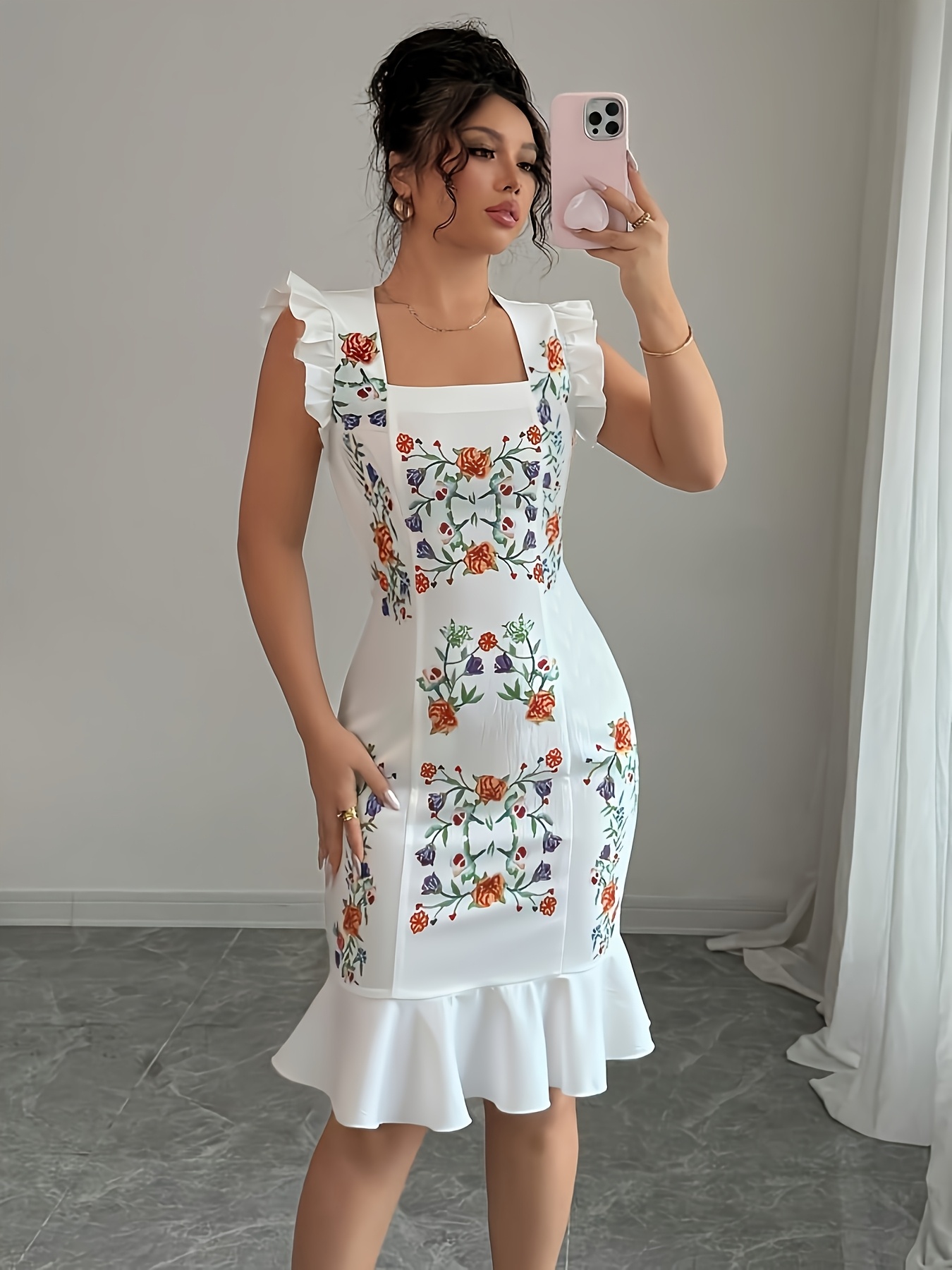 women's mini party dress, long sleeve floral embroidery fit short club dress  - women's clothing - Temu