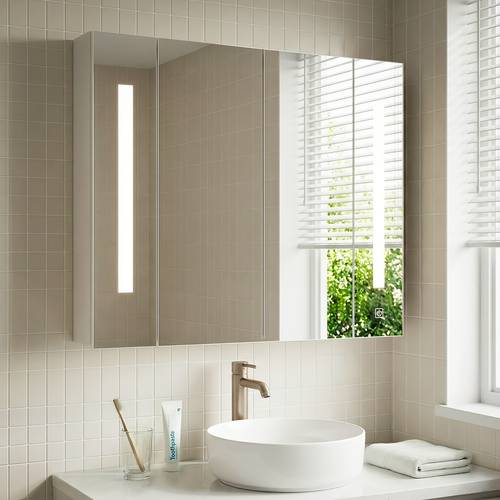 item picture modern wall mounted bathroom mirror cabinet with led lighting adjustable 3 tone light suitable for small bathrooms low depth space saving wood frame doors shelf assembly for powder room