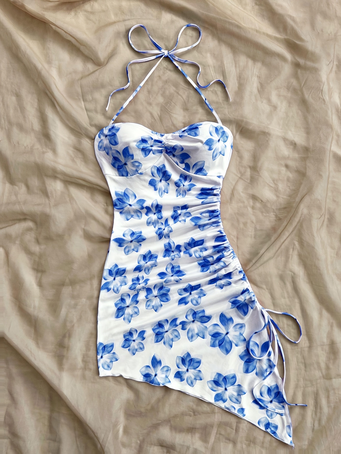 womens floral print backless midi dress asymmetric hem - Temu