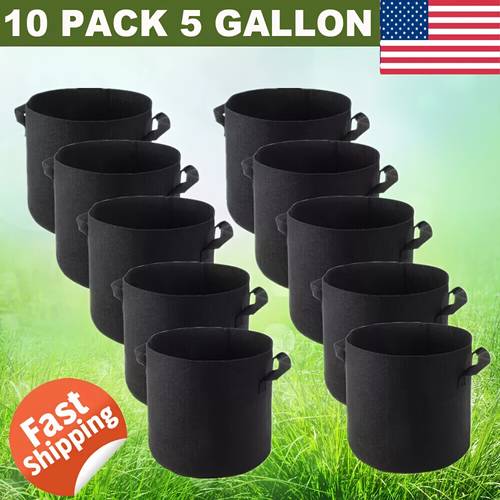 set of 10 five gallon plant grow bags featuring handles breathable nonwoven fabric containers suitable for vegetables fruits and flowers designed for indoor and outdoor use with style that provides