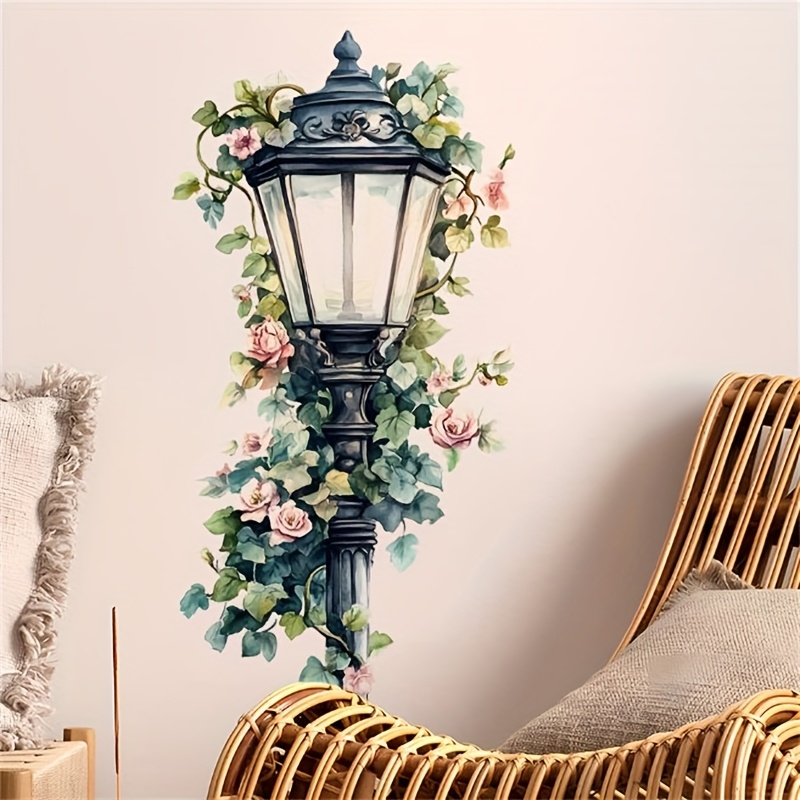 

Lamp Wall Decal - Self-adhesive, Matte For Bedroom & Living Room Decor, Contemporary Style, Flowers Theme, Irregular Shape