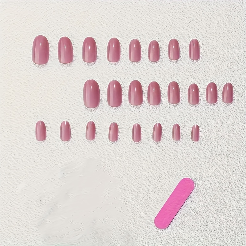 24pcs Oval Medium False Nail Set Wearable Nails Glossy Solid Color For Holiday Wear Fashion Accessory – Enhance Your , Gift 1pc Jelly Glue And 1pc Nail File