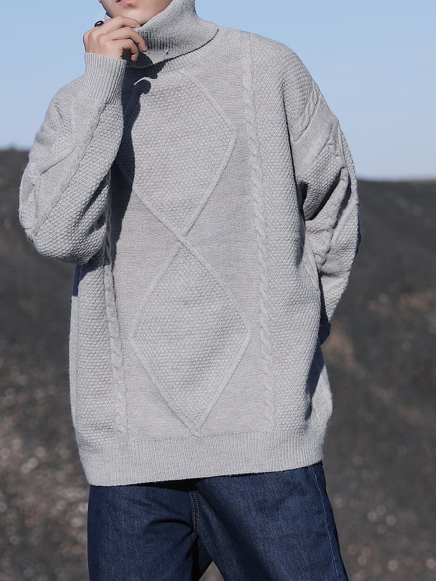 lässiger grobstrickpullover zopfmuster herren hoher Temu Germany