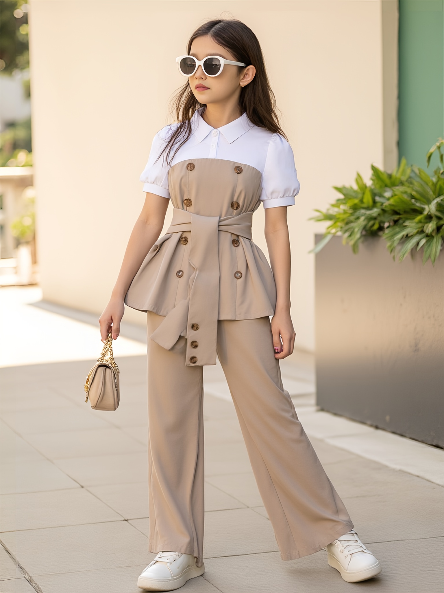 girls' set spring/summer french style two piece Temu Bahrain