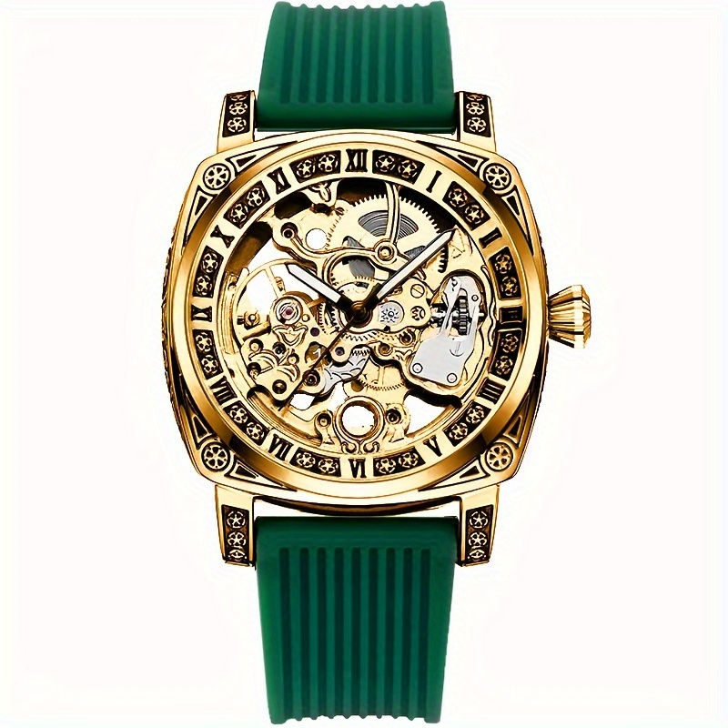 montre m canique automatique creuse pour homme style r tro d contract silicone vert dore 7