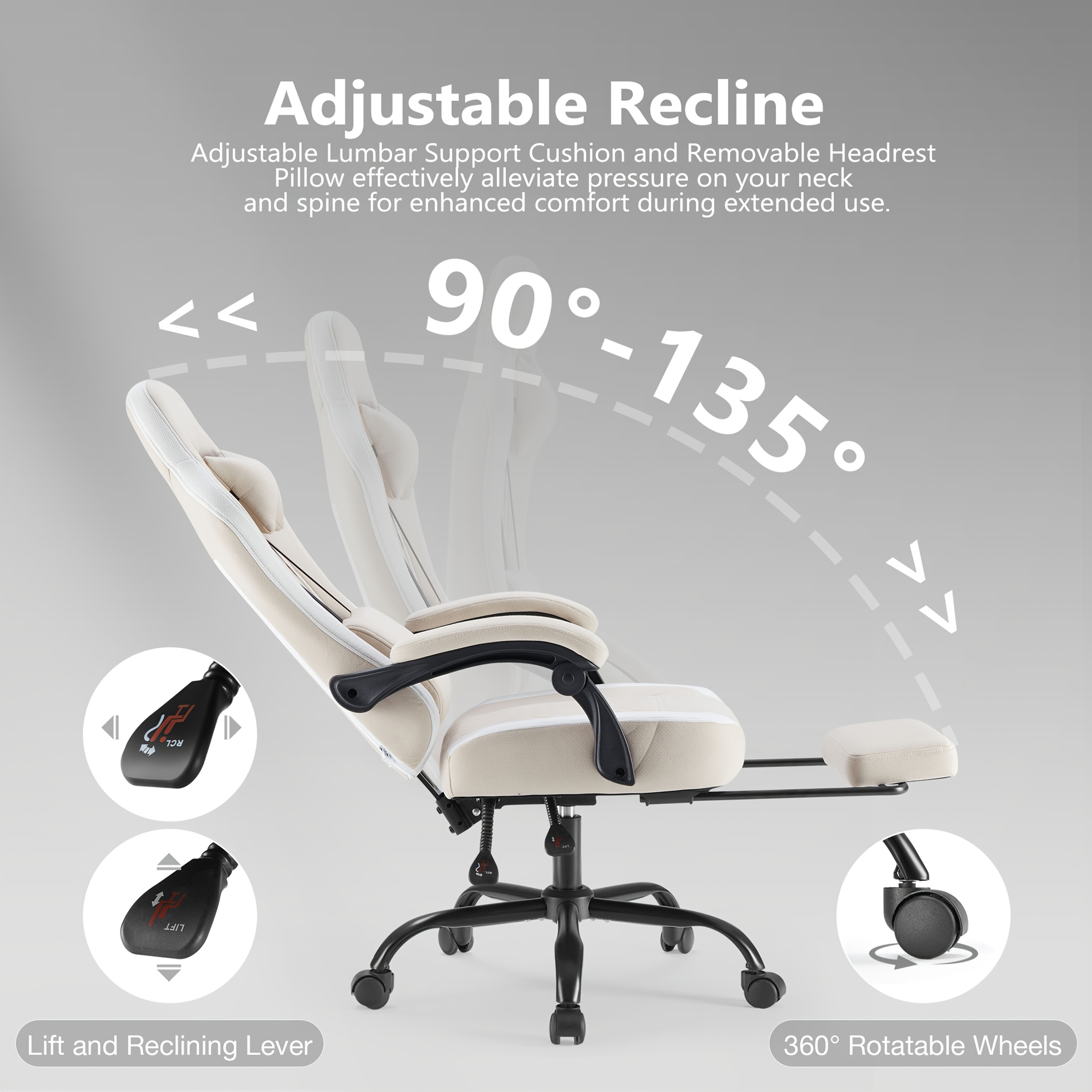 Ergonomic Gaming Chair | High Back, Flip-up Armrest, Wheeled, Height Adjustable 360°-Swivel, Sponge Filled, Solid Back Style, Synthetic Faux Leather, Lumbar Support, Manual Recliner, Wipe Clean - ANTONIA
