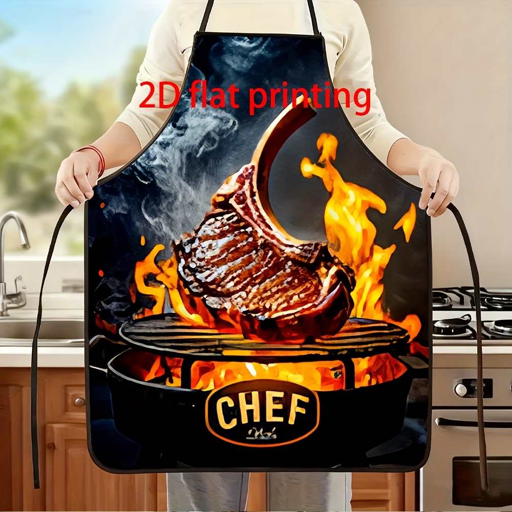 TEMU 1pc Men's And Women's Aprons With Steak Cutting Charts - Sturdy And Durable Aprons For Home And Restaurant Use, Ideal Gifts For Chefs -