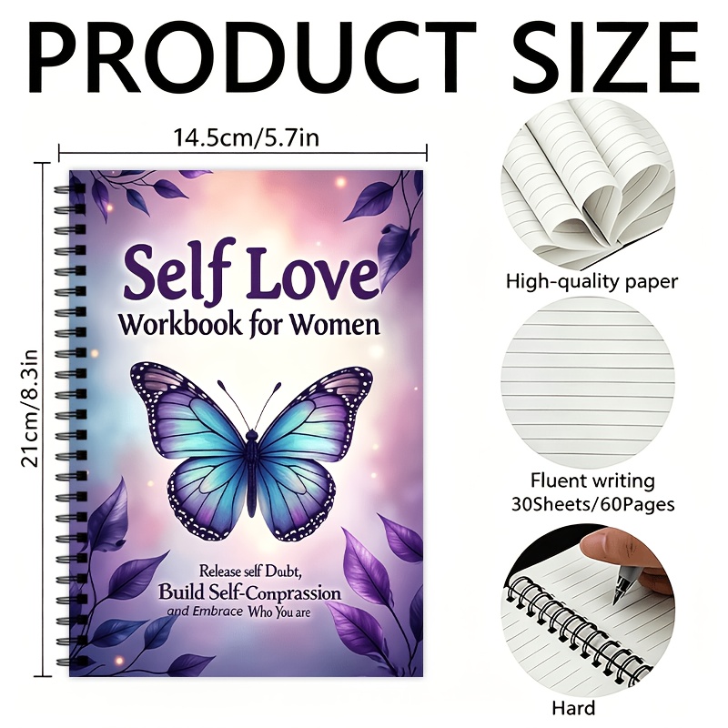 TEMU 1pc "quiet, " Inspirational Meditation Spiral Notebook, Total 60 Pages Coil Book, Purple Pattern, Suitable For Daily And Reminders, Perfect Gift