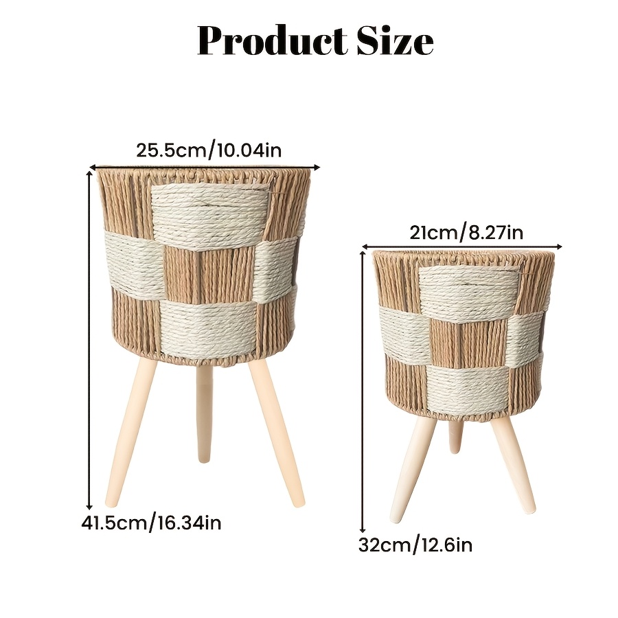 European-style Solid Wood Legged Woven Flower Stand - Floor-standing Cross-woven Simple Shelf for Living Room Sofa Coffee Table Side - Balcony Pothos Plant Pot Stand - Suitable for Small to Medium-sized Flower Pots | for Tabletop and Floor Use |