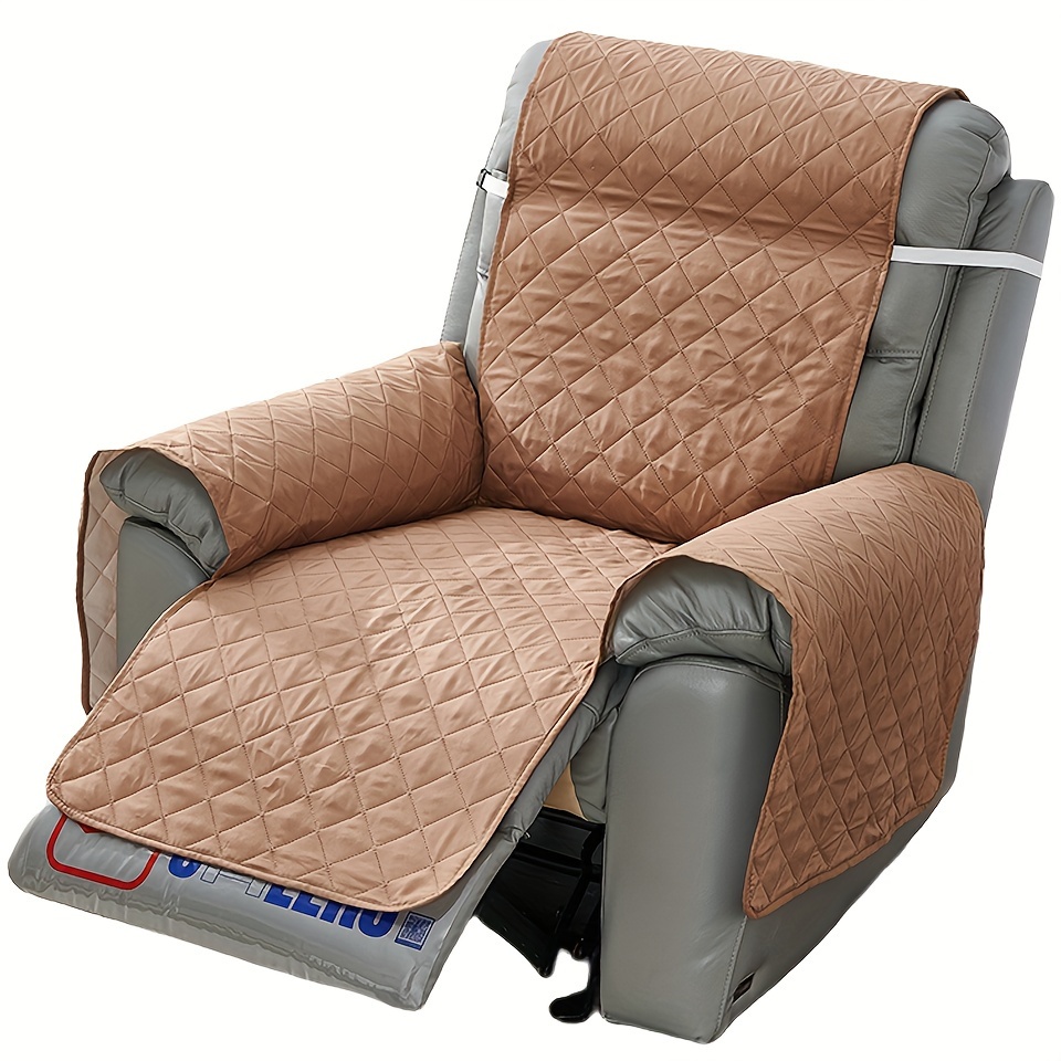 TEMU 1pc Quilted Beige Recliner Slipcover - Pet-friendly, Scratch-proof Sofa Cover With Band Closure, Ideal For Bedroom, Office, Living Room Decor