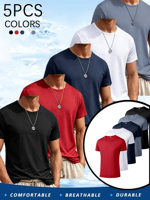 item picture 5pcs assorted color quick dry short sleeve t shirts mens work and protective t shirts mens tops for daily work scenes suitable for business commuting settings athletic sweatshirts mens tops casual sportswear quick dry crew neck