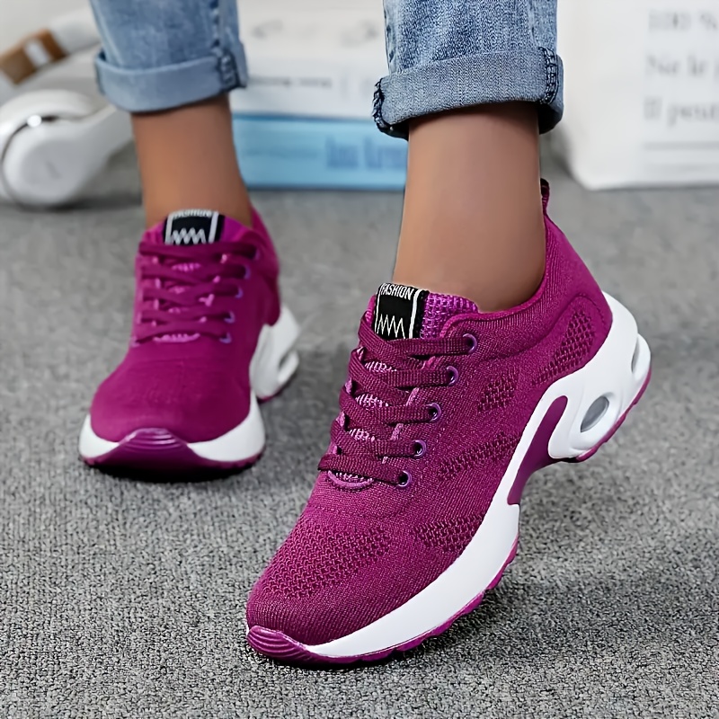 Women'S Air-Cushioned sneakers with a Lightweight Sole, Classic Running Shoes, Breathable Mesh Lace-Up Casual Shoes, Comfortable Upper, Solid Color, Minimalist Style, Suitable for Various Sports, Daily Work, Vacations, And Travel