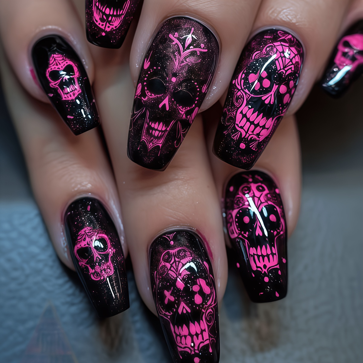 TEMU Lot de 24 faux ongles à pression style ballet gothique - Base noire avec poudre craquelée, pointes à motif de et de ballet, feuilles d'ongles