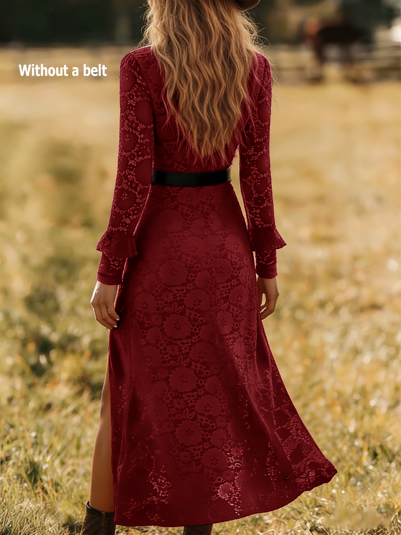 lace christmas party dress ladies spring autumn style hollow v neck gentle Length/Linen:With train and lined Kim Kardashian Was Wearing ELLE and Atty With lace trim
