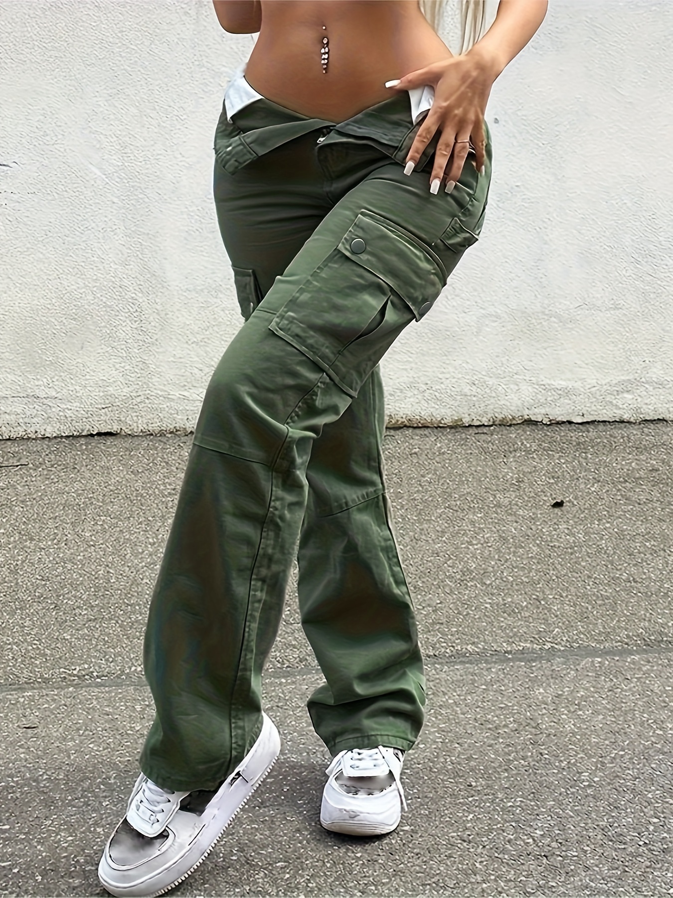 Washed Flap Pockets Cargo Pants Loose Fit Y2k Kpop Style - Temu