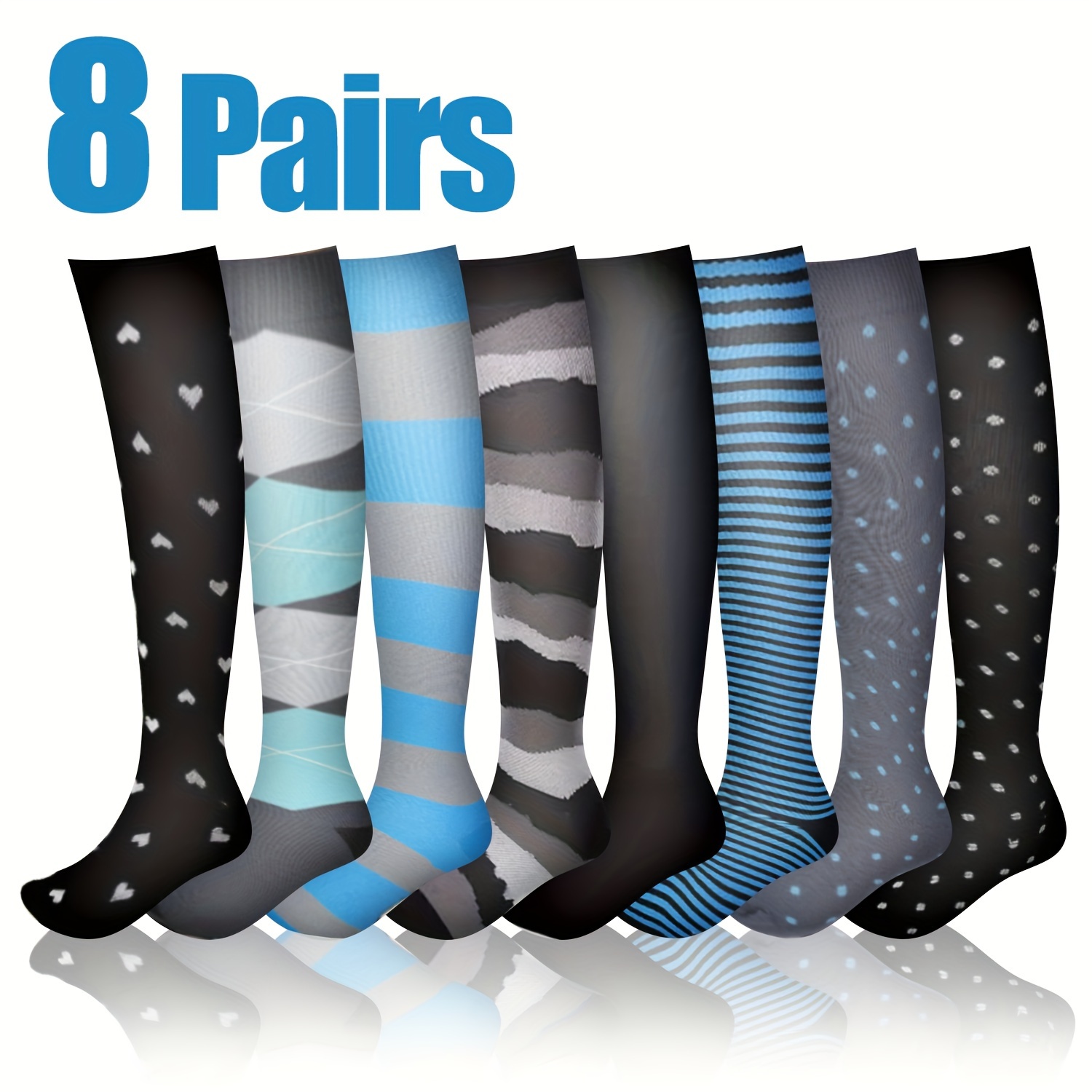 

8 Pairs Calf Socks, Sports Unisex Slim Fit Knee High Socks, Women's Stockings & Hosiery