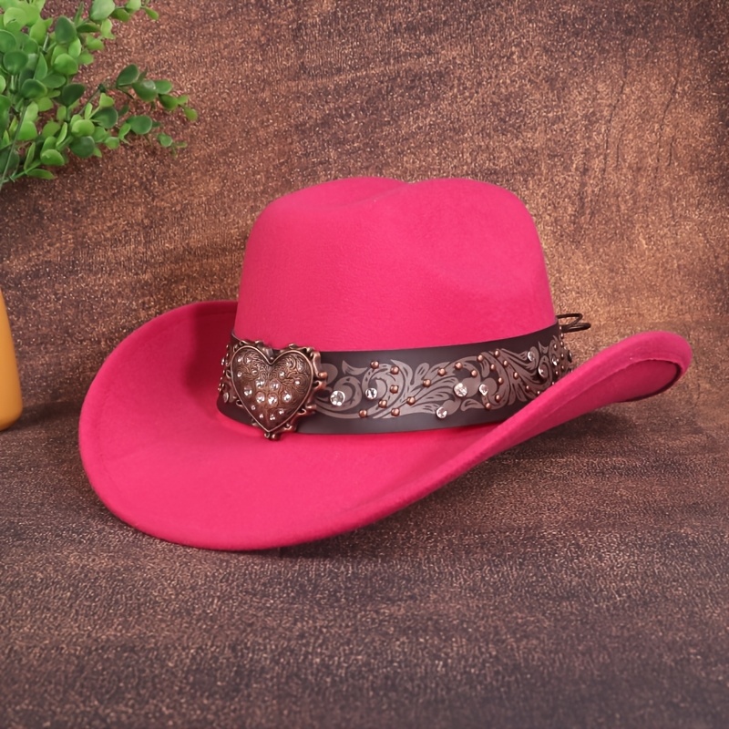 Pink Felt Cowboy Hat with Decorative Band Pink Felt Finish Western Cattleman Hat BFF-26PINK | Buffalo  main image 4