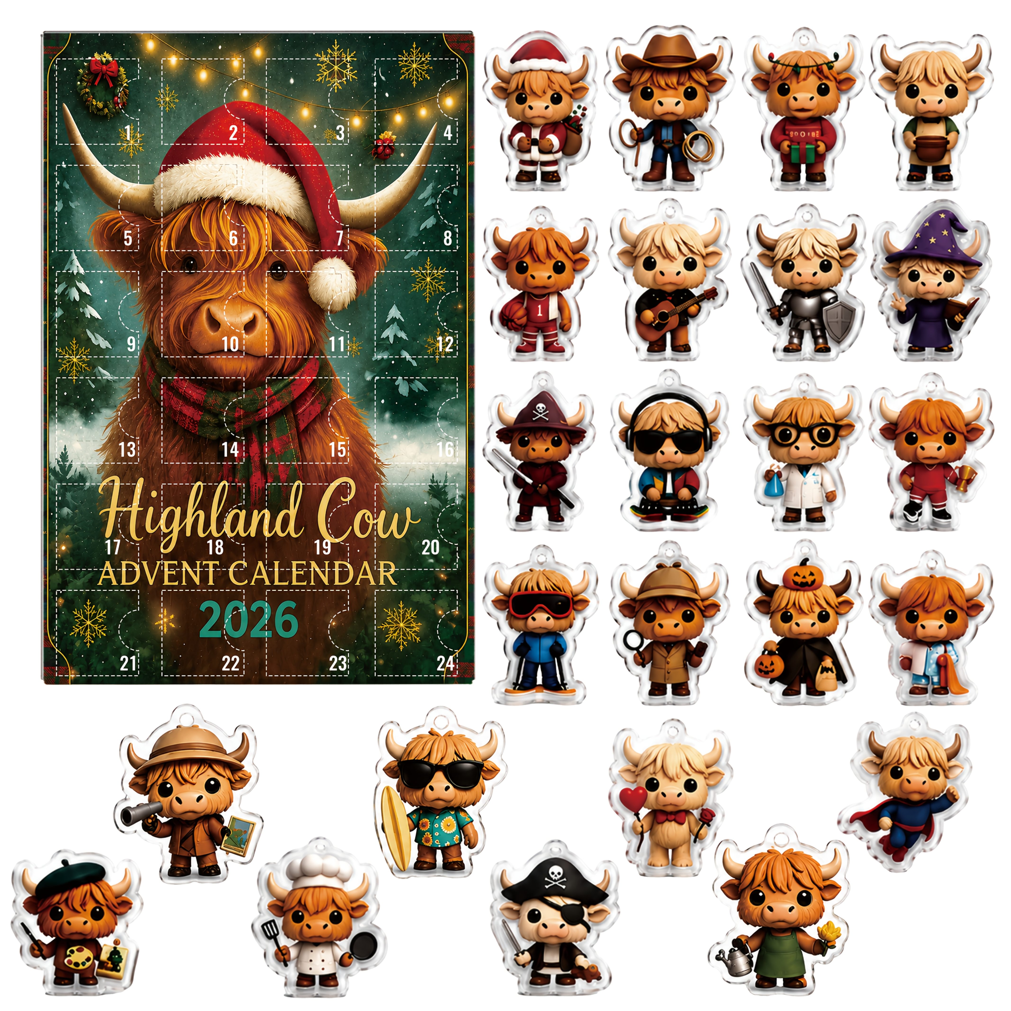 TEMU Highland Calendar Gift Box, -day Countdown Calendar For Of Christmas, Highland Cow Hanging Decor Set, A Christmas Tree Decoration Gift For ,