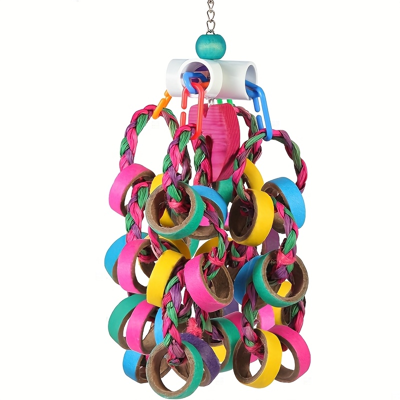 TEMU Bird Toys Cone Tail Toys, Parrot Foraging Paper 24pcs Colorful Biscuit Chewing Ring Suitable For Parrots, Long Tail Parrots, Cone Tail Parrots,