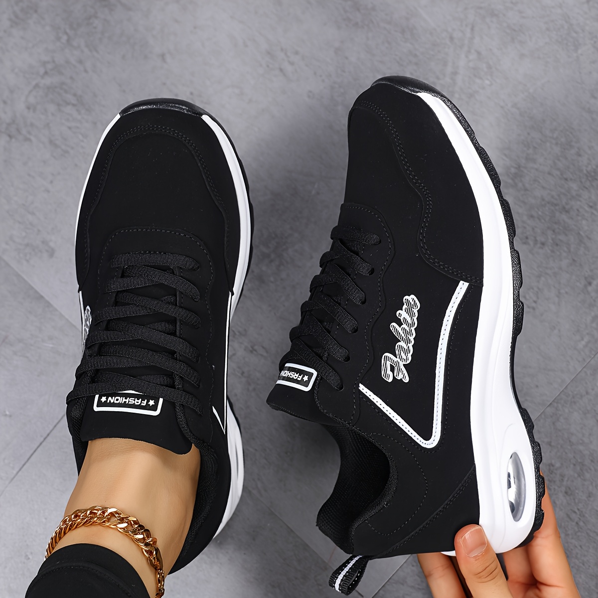 Outdoor Casual Women's Sneakers, PU Cushioned Sole Comfortable Soft-soled Running Shoes, Street Fashion Casual Shoes