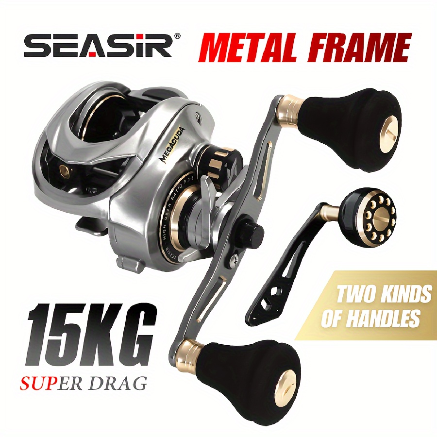 Seasir Megacuda Metal Baitcasting Reel, Aluminum Frame, Carbon Side Jigging  Reel, Double Handle, Max Drag 15kg, 11+1bb, 6.5:1 Saltwater Reel, High-quality & Affordable