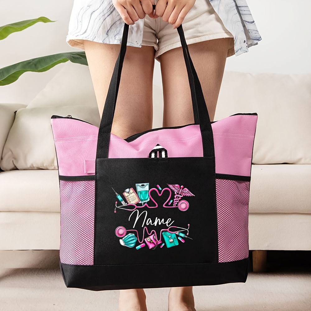TEMU A Custom-made, Stylish And Minimalist Large-capacity Tote Bag, Designed For Nurses With A Zippered Shoulder Strap, This Women's Spacious Tote Is