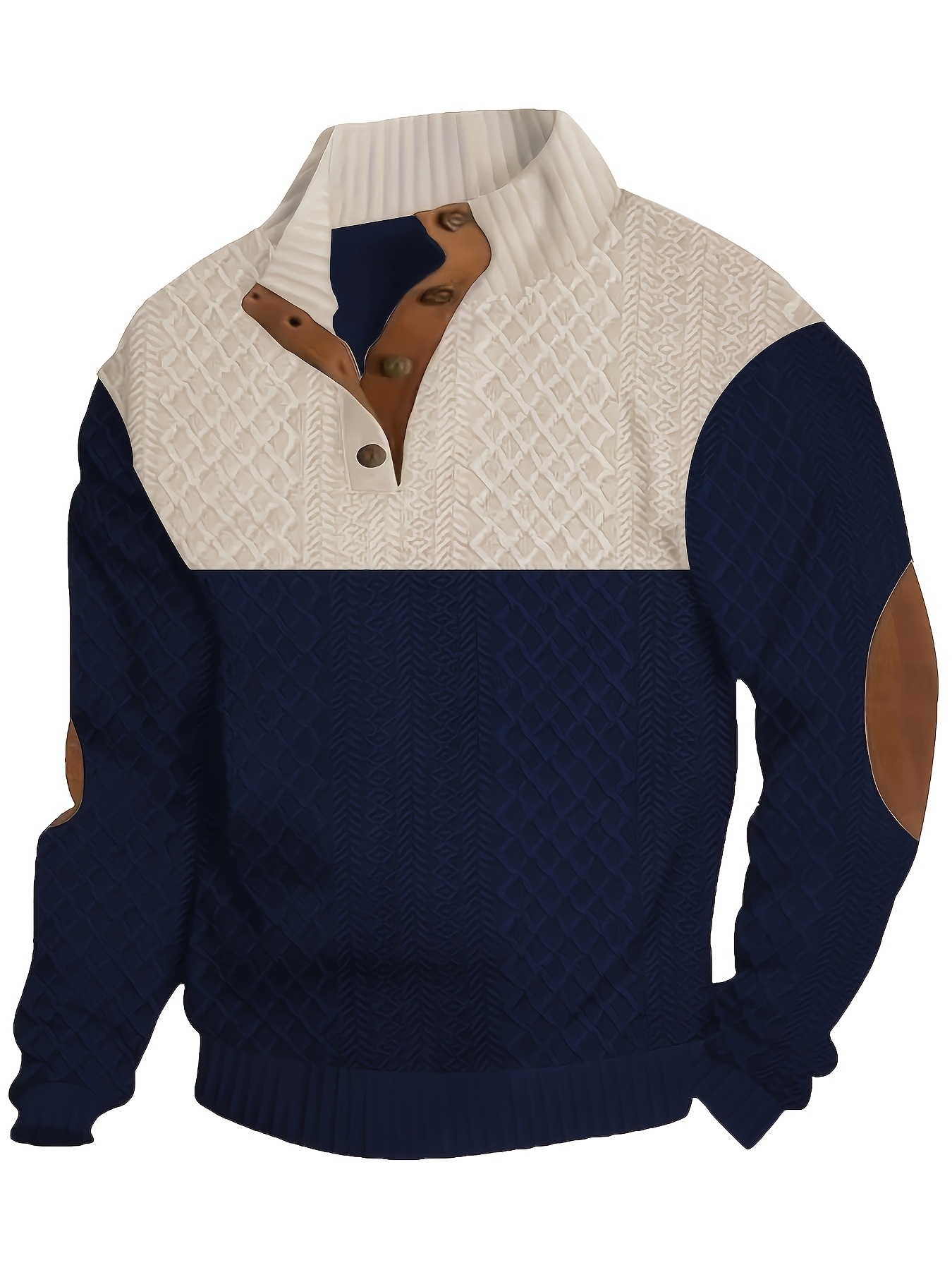 men's vintage crew neck sweatshirt button detail geometric Temu
