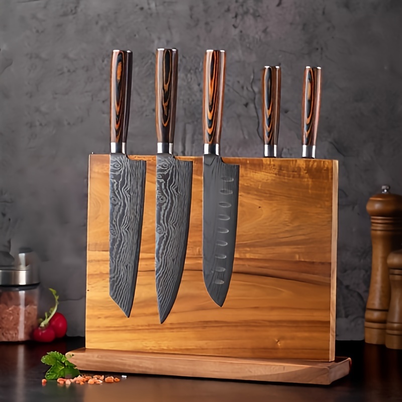 

Yumiplus Wood Magnetic Knife Holder - Double-sided, Square Kitchen Organizer For Chef's Knives & Utensils