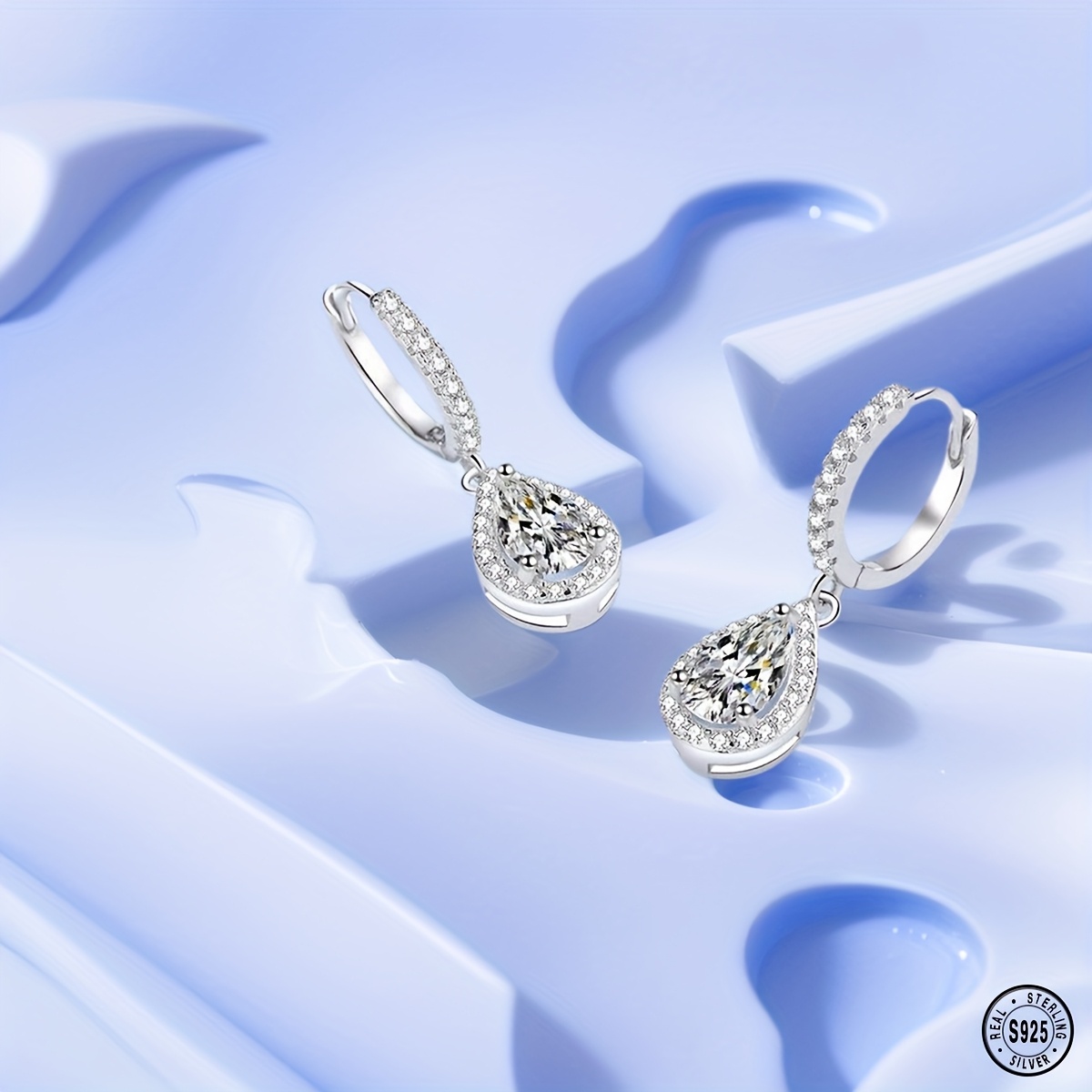 925 sterling silvery earrings teardrop moissanite earrings simple and elegant versatile for daily wear Product details 2
