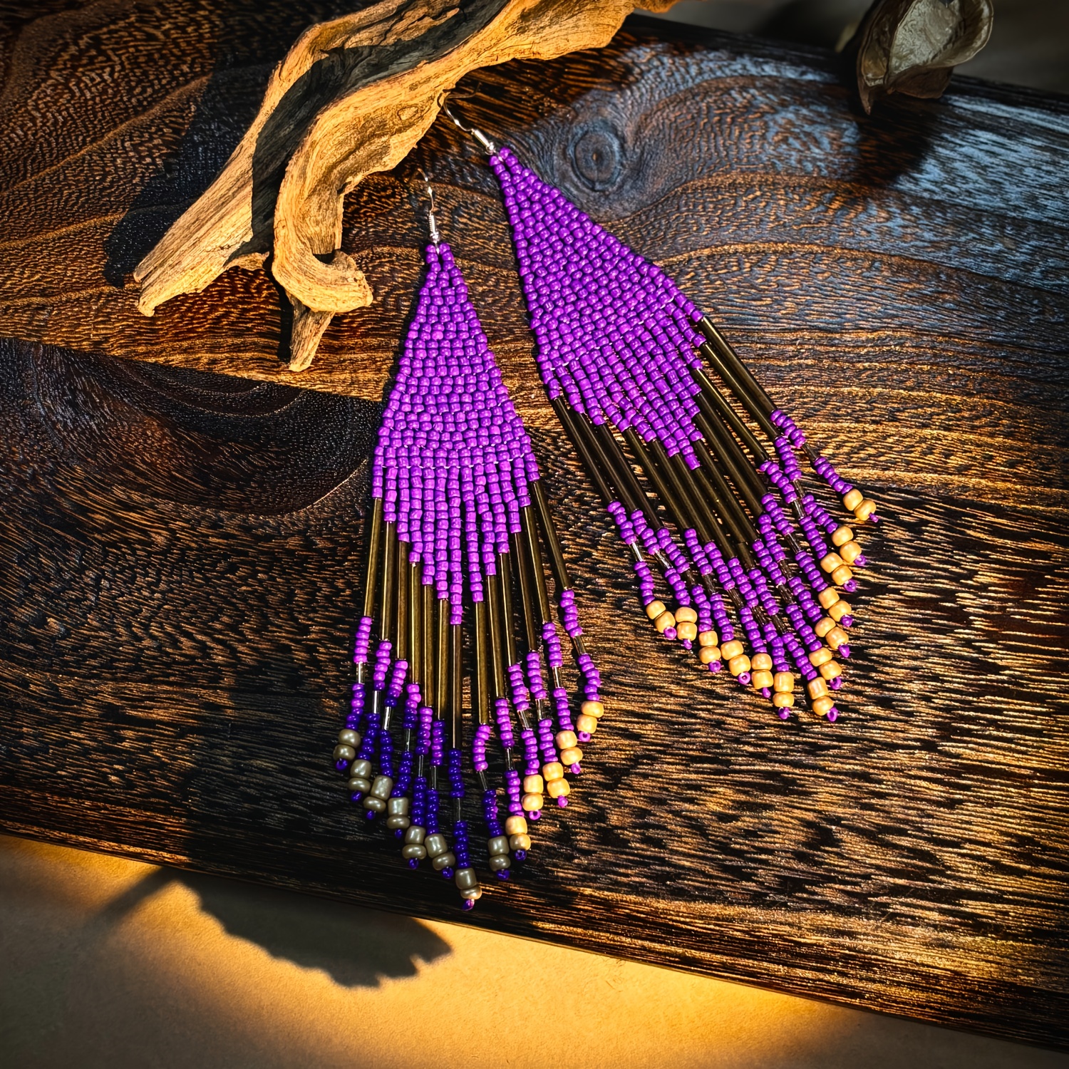 TEMU Bohemian Style Vintage Women's Fashion Earrings With An Elegant Temperament, Featuring Solid Colors With Short Tube Beads In Geometric Patterns.