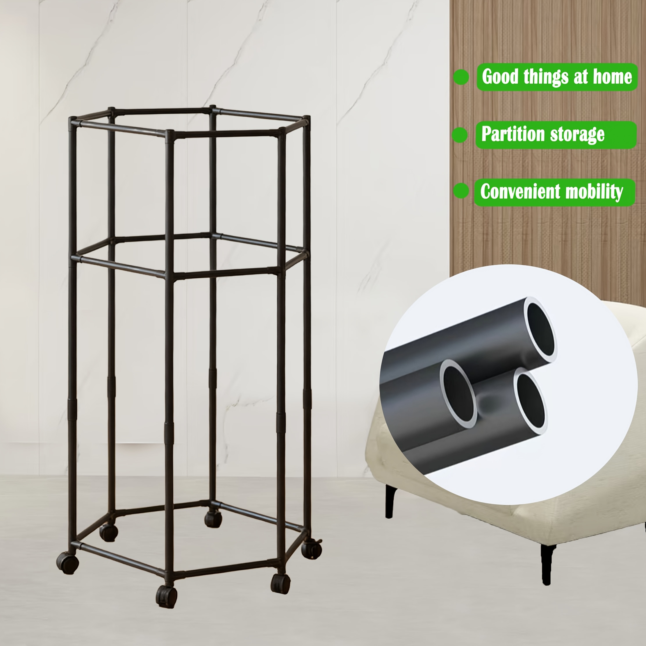 TEMU 1 360° Mobile Clothes Rack | Freestanding Metal Double-layer Storage Rack For Dormitory, Bedroom, And Balcony - Stainless Steel Finish, Supports
