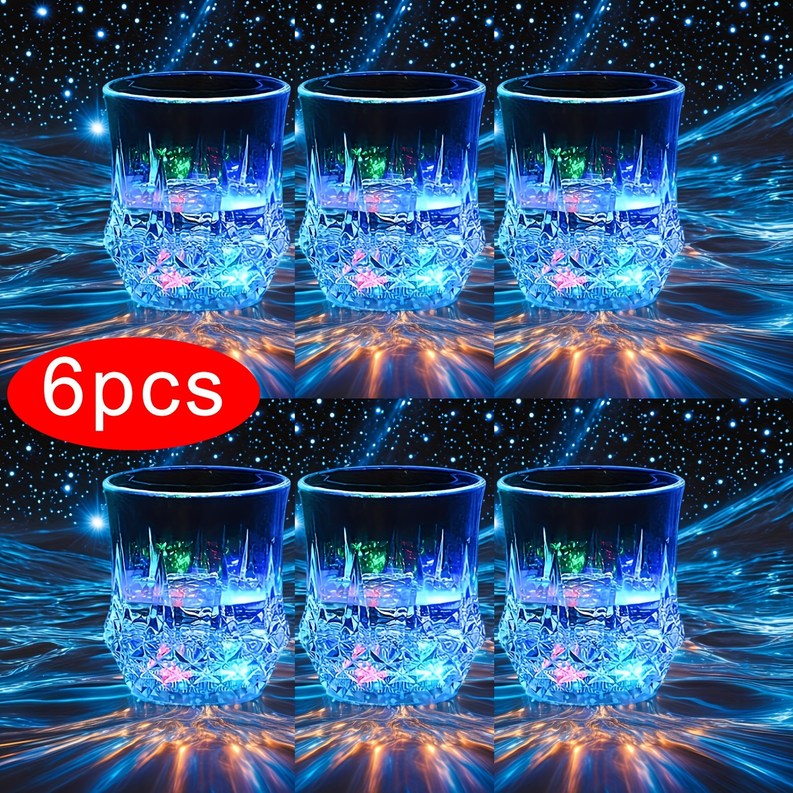 TEMU 6-8-12pcs Liquid Activated Flash Drinking Crystal Cups, Multicolor Led Glowing Wine Drinking Tumblers For Bar Party Decor