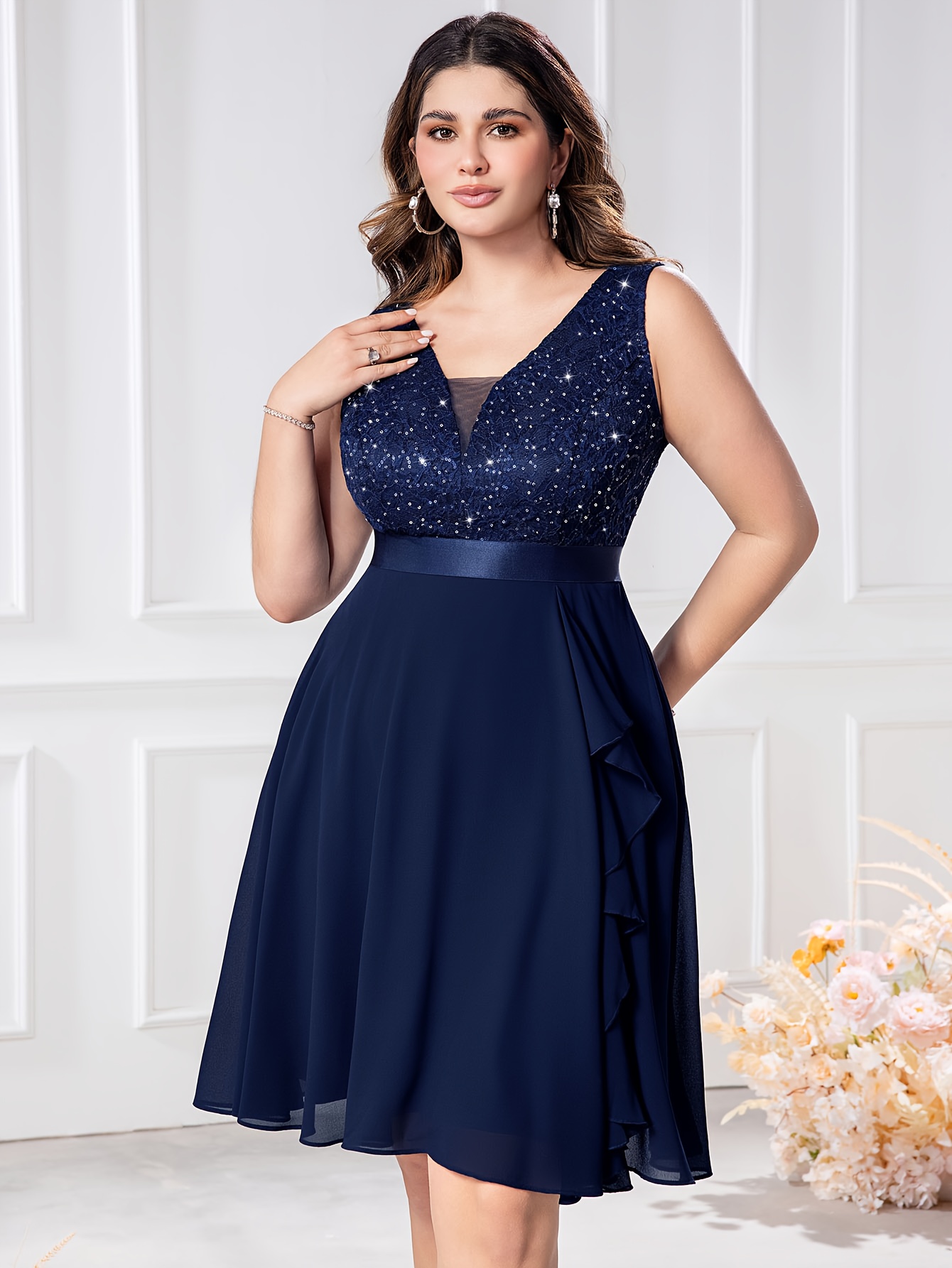 sachin and babi light blue dress Women's Tuxedo Dress A-Line Formal Wedding Guest Kentucky Derby Satin  Elegant Celebrity Style 3/4 Sleeve Pleated Floor Length 2026 main image 1
