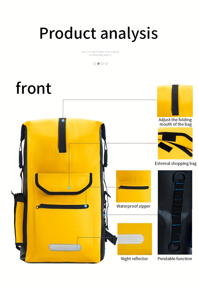 25L Tarpaulin Backpack with Reflective Strips, Convenient to Use, Front Zipper Pocket Backpack, Suitable for Hiking