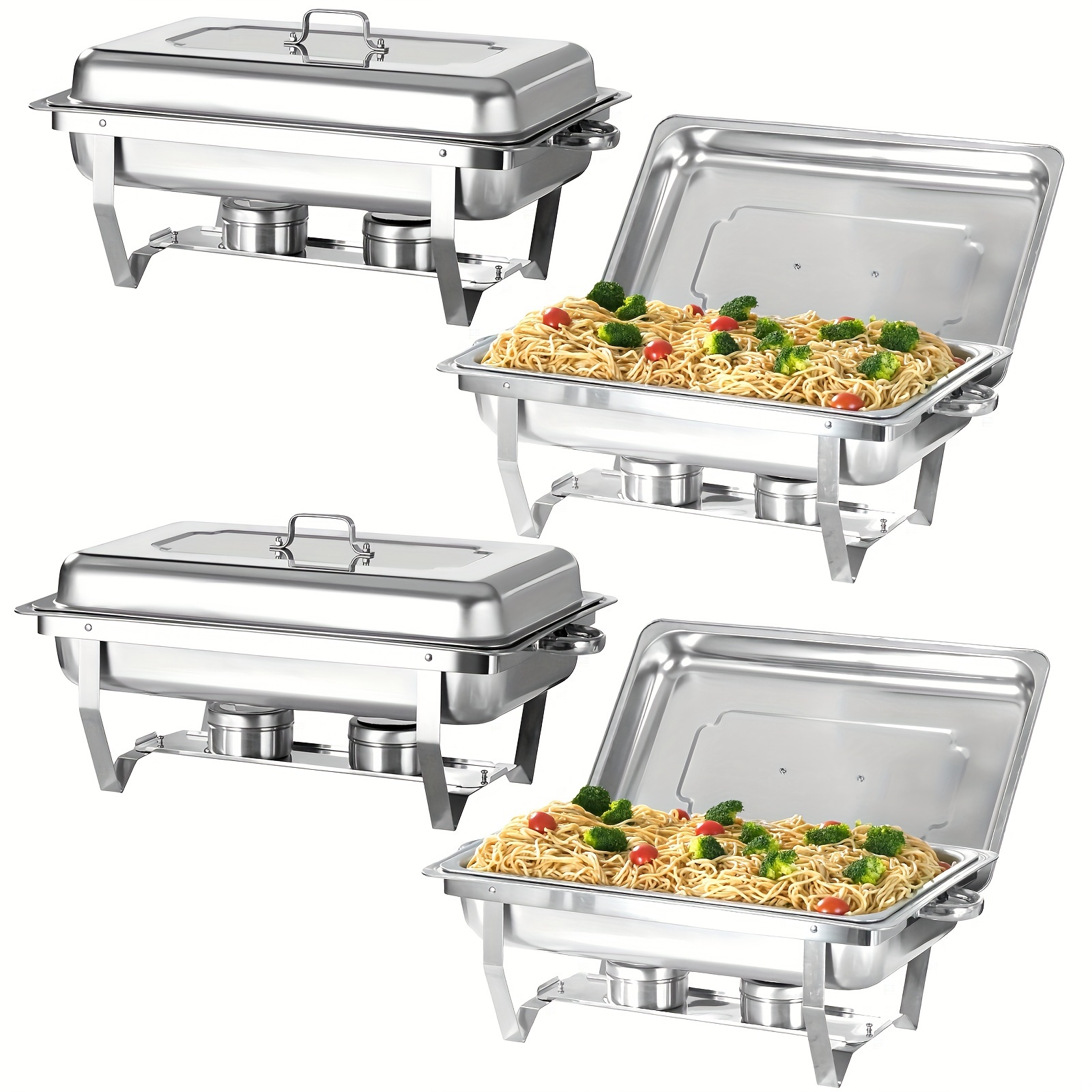 TEMU Chafing Dish Buffet Set, 4 Pack 8qt Full Size Stainless Steel Chafing Server Dish, Catering Food Warmer For Parties, Buffets, Wedding, Banquet Cooking