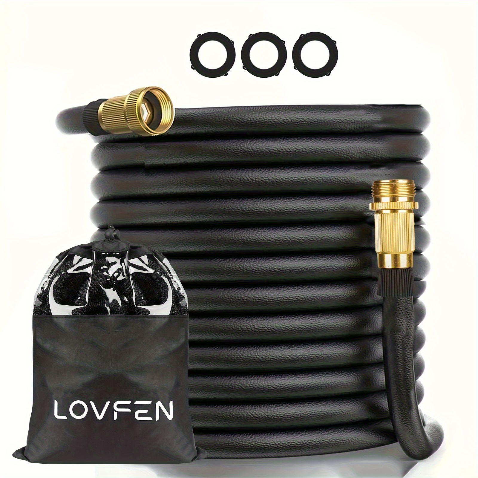 

Lovfen 25/50/75/100/150ft Heavy-duty Expandable Garden Hose With 3/4 Solid Brass Fittings, Leakproof Design, Durable Rubber Material, Perfect For Cleaning, Forestry, And Gardening Black