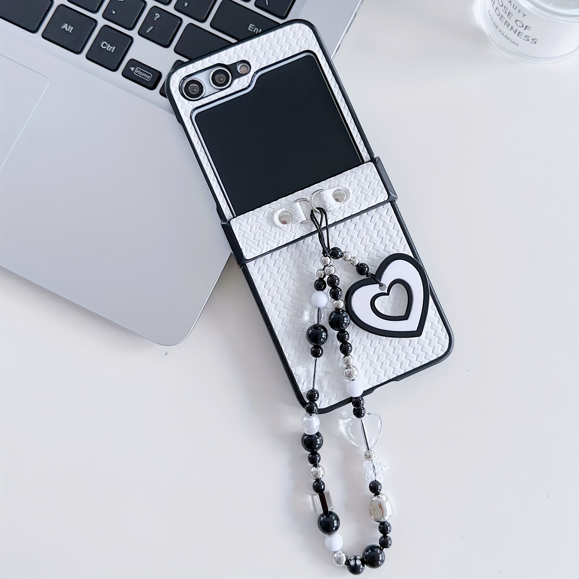 TEMU Phone Case: Simple Solid Color -wrapped Folding Phone Case Suitable For Galaxy Z Flip 6, Flip Cover Phone Case For Girls With Heart Charm