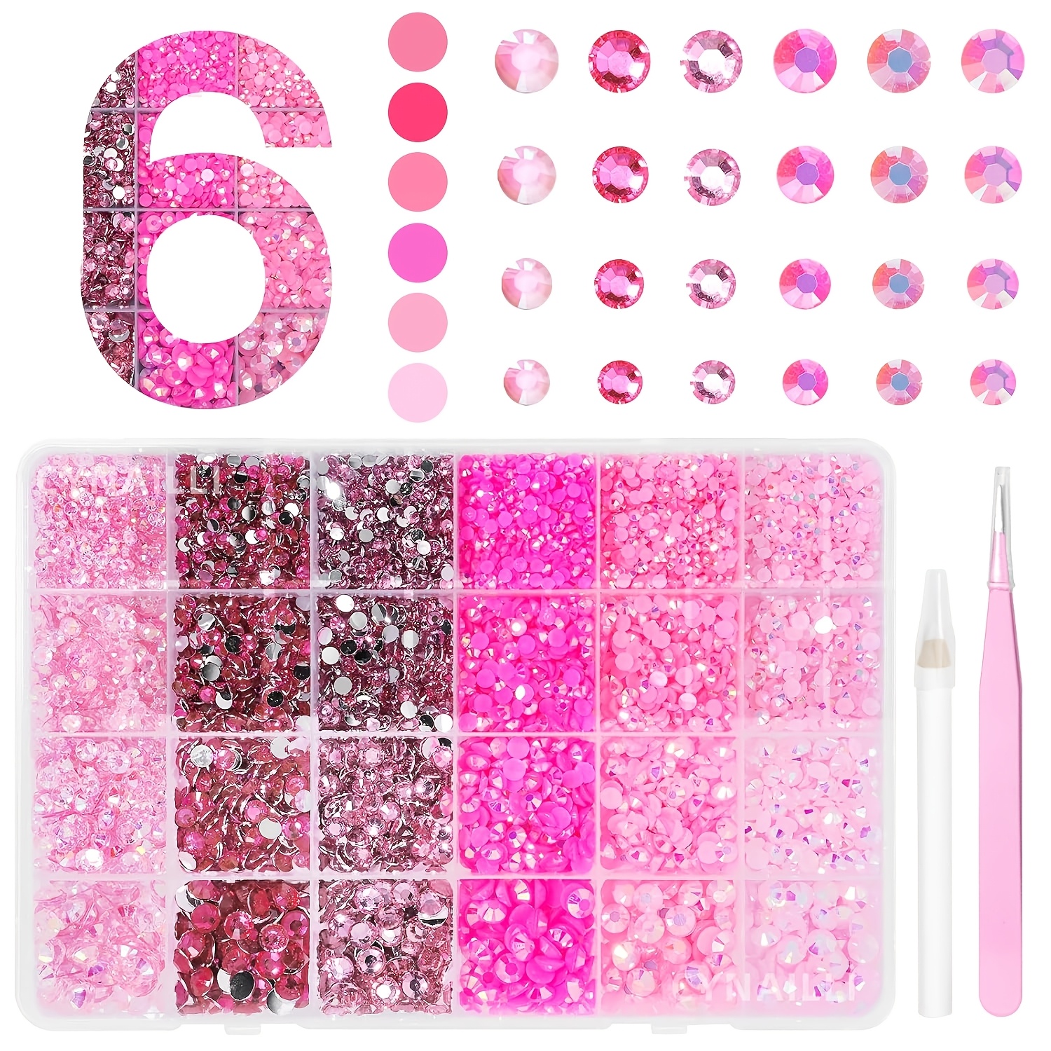 TEMU 18000pcs Strass en résine flatback rose pour l'artisanat, strass rose de 3 à 6 mm, strass en résine jelly 6 couleurs pour bijoux, Cosmétique du