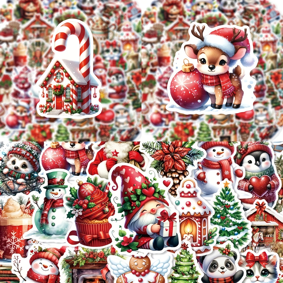 60pcs Christmas Sticker Set, Holiday Themed Decals For Laptops, Books, Instruments, And More - Diverse Festive Patterns, Paper Material